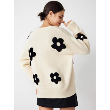 CIDER Women's Floral Cardigan – Knit Beige V Neck 2024