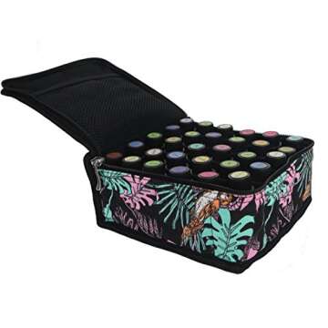 Essential Oils Storage – pureGLO 30 Bottle Essential Oil Carrying Case - Essential Oil Organizer Bag Travel Carrier Holds 5ml, 10ml, 15ml Vials – Holder for Young Living & Doterra Containers Floral
