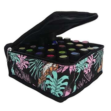 Essential Oils Storage – pureGLO 30 Bottle Essential Oil Carrying Case - Essential Oil Organizer Bag Travel Carrier Holds 5ml, 10ml, 15ml Vials – Holder for Young Living & Doterra Containers Floral