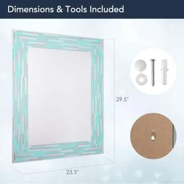 Head West 24"x30" Reeded Tiled Sea Glass Aqua Blue Vanity Mirror for Bathroom Wall, Mosaic Accent Rectangle Vanity Bathroom Mirror for Over Sink, Bedroom, & Living Room