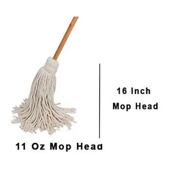 Tidy Tools Large Wet Deck Cotton Mop with Solid Wood Handle (11 Oz, White)