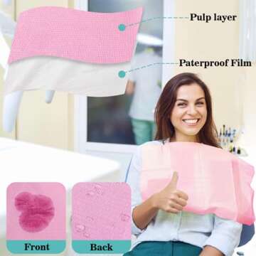 75pcs Dental Bibs Disposable - Disposable Dental Bibs Dentist Tattoo Bibs Pink Dental Bibs for Nails Patient Bibs Pink Towels Tattoo Table Covers Dental Pads Mats Paper Sheets Lash Supplies