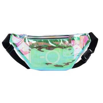 Festival Rave Holographic Neon Blue Transparent Fanny Pack for Women Girls Concert Waist Belt Bum Bags (Neon Blue Transparent)