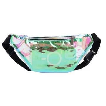 Festival Rave Holographic Neon Blue Transparent Fanny Pack for Women Girls Concert Waist Belt Bum Bags (Neon Blue Transparent)