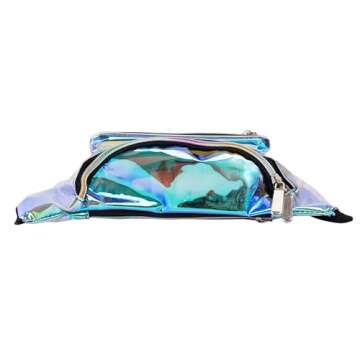 Festival Rave Holographic Neon Blue Transparent Fanny Pack for Women Girls Concert Waist Belt Bum Bags (Neon Blue Transparent)