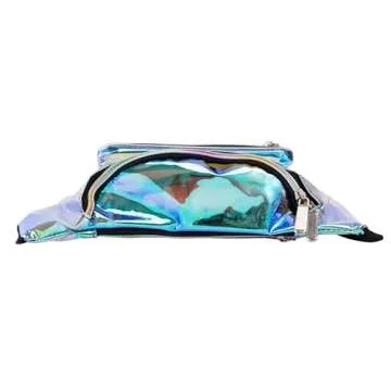 Festival Rave Holographic Neon Blue Transparent Fanny Pack for Women Girls Concert Waist Belt Bum Bags (Neon Blue Transparent)