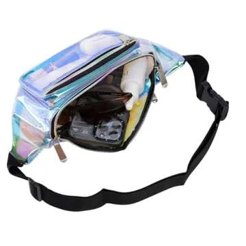 Festival Rave Holographic Neon Blue Transparent Fanny Pack for Women Girls Concert Waist Belt Bum Bags (Neon Blue Transparent)