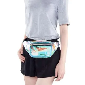 Festival Rave Holographic Neon Blue Transparent Fanny Pack for Women Girls Concert Waist Belt Bum Bags (Neon Blue Transparent)