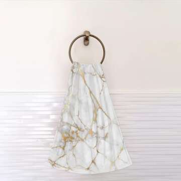 Elegant White Gold Grey Marble Hand Towels Set - 2