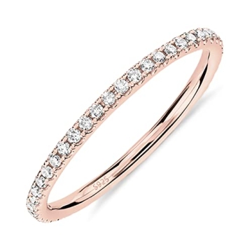 PAVOI 14K Rose Gold Plated 925 Sterling Silver Stackable CZ Ring for Women | Thin Band for Stacking ...