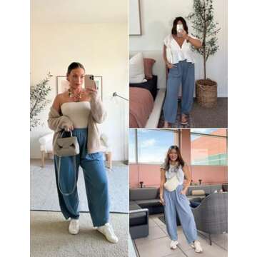 Xiaoxuemeng Womens Baggy Wide Leg Pants Casual Elastic Waisted Palazzo Harem Pants with Pockets(Dust...