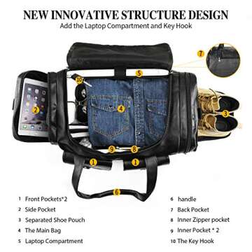 Zeroway Travel Duffel Bag with Shoe Compartment - Eco-Friendly PU Leather Carry-On Bag