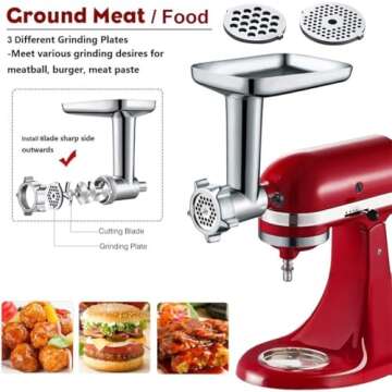 GVODE Meat Grinder Attachment for Kitchenaid Stand Mixer, Meat Grinders Includes 4 Grinding Plates, ...