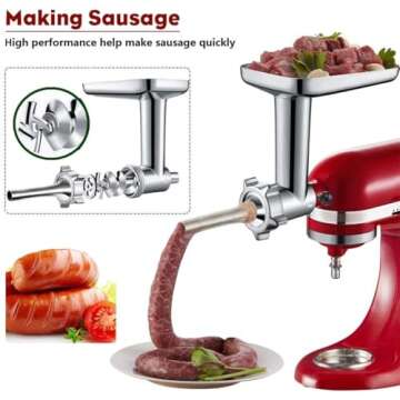 GVODE Meat Grinder Attachment for Kitchenaid Stand Mixer, Meat Grinders Includes 4 Grinding Plates, 3 Sausage Stuffer Tubes, 2 Grinding Blades, For Kitchenaid Mixer Attachments