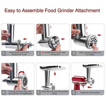 GVODE Meat Grinder Attachment for Kitchenaid Stand Mixer, Meat Grinders Includes 4 Grinding Plates, 3 Sausage Stuffer Tubes, 2 Grinding Blades, For Kitchenaid Mixer Attachments
