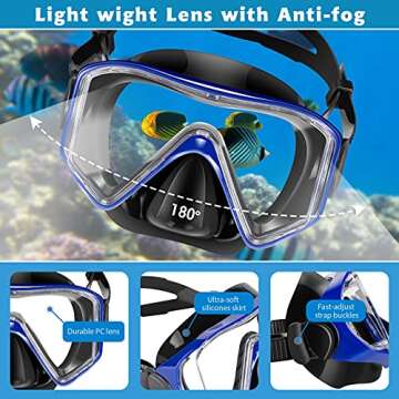 Zeeporte Dive Snorkeling Gear for Adults Kids - Mask Fins Snorkel Set with Panoramic View Snorkel Ma...