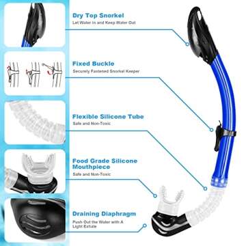 Zeeporte Dive Snorkeling Gear for Adults Kids - Mask Fins Snorkel Set with Panoramic View Snorkel Mask Anti-Fog Anti-Leak, Dry Top Snorkel, Dive Flippers and Gear Bag