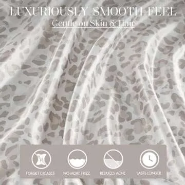 Madison Park Essentials Satin Sheet Set Luxury and Silky with Natural Sheen, Elastic 14" Pocket fits up to 16" Mattress, All Around Elastic - Year-Round Bedding, Queen Taupe Leopard 4 Piece