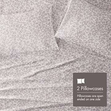 Madison Park Essentials Satin Sheet Set Luxury and Silky with Natural Sheen, Elastic 14" Pocket fits up to 16" Mattress, All Around Elastic - Year-Round Bedding, Queen Taupe Leopard 4 Piece