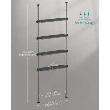 SONGMICS Bathroom Organizer 4-Tier, Over The Toilet Storage Shelf, 4 Height Adjustable and Extendable Shelves, 35.4 to 122.1 Inch Tall, for Small Spaces, Bathroom, Living Room, Ink Black UBTS021B01