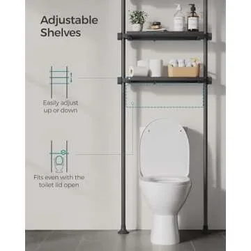 SONGMICS Bathroom Organizer 4-Tier, Over The Toilet Storage Shelf, 4 Height Adjustable and Extendable Shelves, 35.4 to 122.1 Inch Tall, for Small Spaces, Bathroom, Living Room, Ink Black UBTS021B01