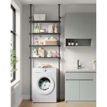 SONGMICS Bathroom Organizer 4-Tier, Over The Toilet Storage Shelf, 4 Height Adjustable and Extendable Shelves, 35.4 to 122.1 Inch Tall, for Small Spaces, Bathroom, Living Room, Ink Black UBTS021B01