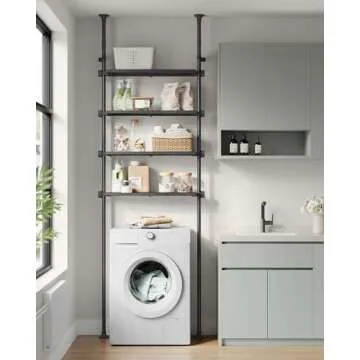 SONGMICS Bathroom Organizer 4-Tier, Over The Toilet Storage Shelf, 4 Height Adjustable and Extendable Shelves, 35.4 to 122.1 Inch Tall, for Small Spaces, Bathroom, Living Room, Ink Black UBTS021B01