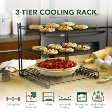 Nifty 3-Tier Cooling Rack – Non-Stick Coating, Wire Mesh Design, Dishwasher Safe, Collapsible Kitchen Countertop Organizer, Use for Baking Cookies, Cakes, Pies