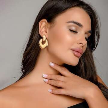 HESSAWELL Gold Statement Earrings for Women Irregular Gold Chunky Dangle Earrings for Women Party Jewelry