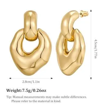 HESSAWELL Gold Statement Earrings for Women Irregular Gold Chunky Dangle Earrings for Women Party Jewelry