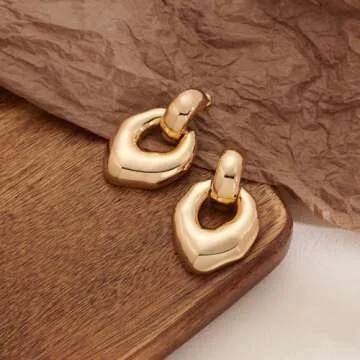 HESSAWELL Gold Statement Earrings for Women Irregular Gold Chunky Dangle Earrings for Women Party Jewelry