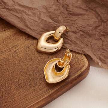 HESSAWELL Gold Statement Earrings for Women Irregular Gold Chunky Dangle Earrings for Women Party Jewelry
