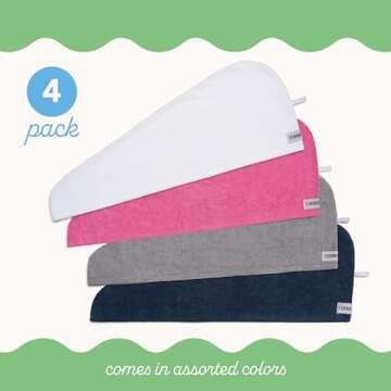 Turbie Twist 4-Pack Microfiber Hair Towel for Beauty, Travel, Gifting - Hair Wrap Turban for Straight, Wavy & Curly Hair - Premium Hair Care - Pink, Blue, Grey & White