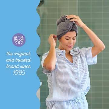 Turbie Twist 4-Pack Microfiber Hair Towel for Beauty, Travel, Gifting - Hair Wrap Turban for Straight, Wavy & Curly Hair - Premium Hair Care - Pink, Blue, Grey & White