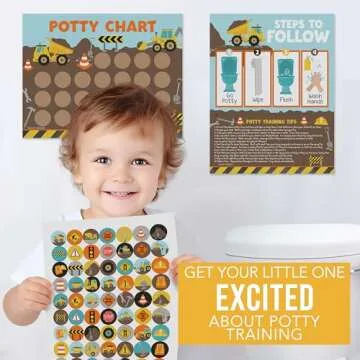 Hadley Designs Construction Potty Training Chart for Toddlers Boys - Potty Chart for Boys with Stickers, Kids Potty Training Chart for Toddlers Boys, Potty Sticker Chart for Toddlers Boy