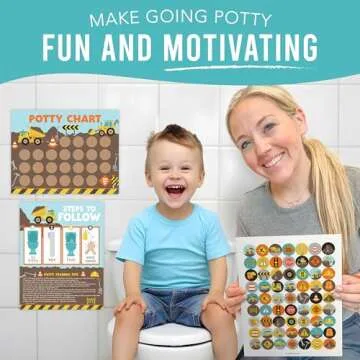 Hadley Designs Construction Potty Training Chart for Toddlers Boys - Potty Chart for Boys with Stickers, Kids Potty Training Chart for Toddlers Boys, Potty Sticker Chart for Toddlers Boy