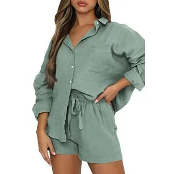 Trendy Queen 2 Piece Sets For Women Lounge Wear Pajama Matching Long Sleeve Two Piece Spring Outfits Fashion Tracksuit 2025 Green L