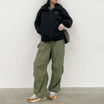 Womens Baggy Cargo Pants Streetwear Hip Hop Joggers Sweatpants Drawstring Casual Loose Wide Leg Trou...