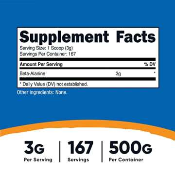 Nutricost Beta Alanine Powder 500 Grams (1.1lbs) - Pure Beta Alanine, Gluten Free & Non-GMO