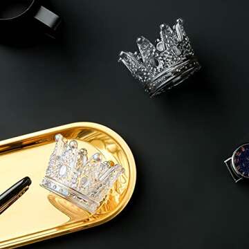 Crystal Glass Candle Holder Set of 2 Crown Shaped Makeup Sponge Beauty Egg Storage Rack Jewelry Watc...