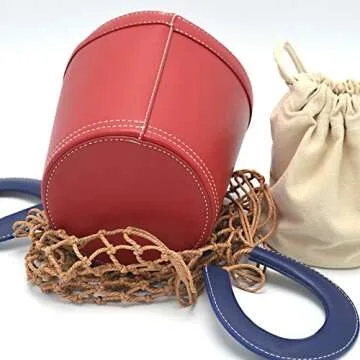 Miuco Women Nets Bucket Handbags Straw Tote Bag Purses (Red)