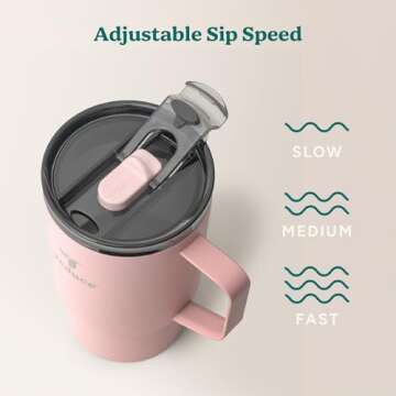 REDUCE Hot1 18 oz Hot1 Stainless Steel Insulated Mug with Temperature Adjusting Lid - Dual-Wall Vacuum, Cupholder Friendly - Keeps Drinks Hot for 6 Hours - Ideal for Coffee, Tea & Other - Pink Salt