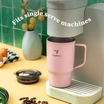 REDUCE Hot1 18 oz Hot1 Stainless Steel Insulated Mug with Temperature Adjusting Lid - Dual-Wall Vacuum, Cupholder Friendly - Keeps Drinks Hot for 6 Hours - Ideal for Coffee, Tea & Other - Pink Salt