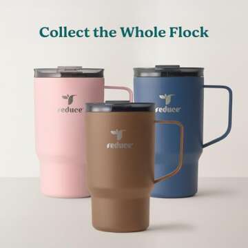 REDUCE Hot1 18 oz Hot1 Stainless Steel Insulated Mug with Temperature Adjusting Lid - Dual-Wall Vacuum, Cupholder Friendly - Keeps Drinks Hot for 6 Hours - Ideal for Coffee, Tea & Other - Pink Salt