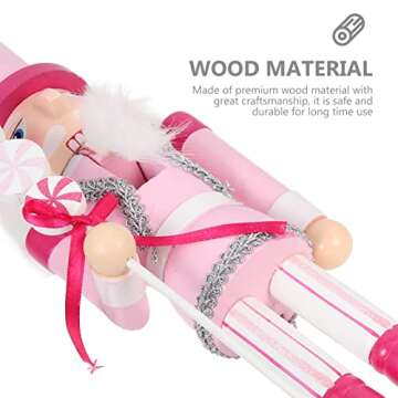 Christmas Nutcracker Soldier Pink Christmas Wooden Nutcracker Ornament Nutcracker Figures Christmas Decorations for Festival Indoor Decor Xmas ( 35CM/ 14In )