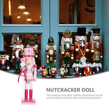 Christmas Nutcracker Soldier Pink Christmas Wooden Nutcracker Ornament Nutcracker Figures Christmas Decorations for Festival Indoor Decor Xmas ( 35CM/ 14In )