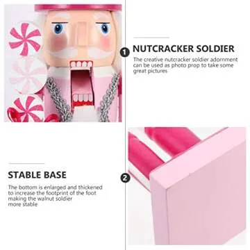 Christmas Nutcracker Soldier Pink Christmas Wooden Nutcracker Ornament Nutcracker Figures Christmas Decorations for Festival Indoor Decor Xmas ( 35CM/ 14In )