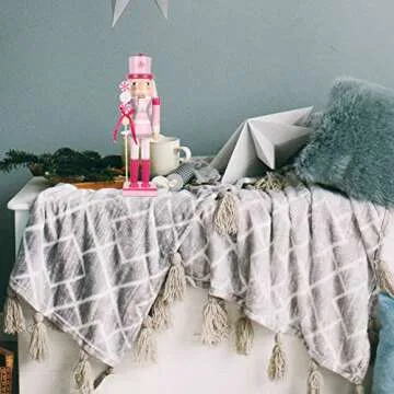 Christmas Nutcracker Soldier Pink Christmas Wooden Nutcracker Ornament Nutcracker Figures Christmas Decorations for Festival Indoor Decor Xmas ( 35CM/ 14In )
