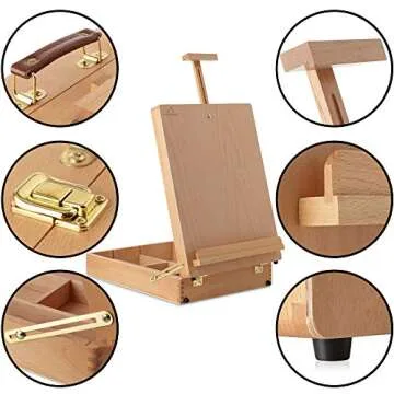 7 Elements Wooden Tabletop Easel with Storage Sketchbox - Adjustable Portable Desktop for Art, Painting and Drawing