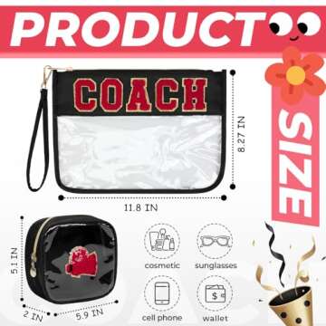 Aintmax 2Pcs Clear Coach Bag Chenille Varsity Letter Makeup Bag Preppy Patch Pouch Waterproof PVC To...